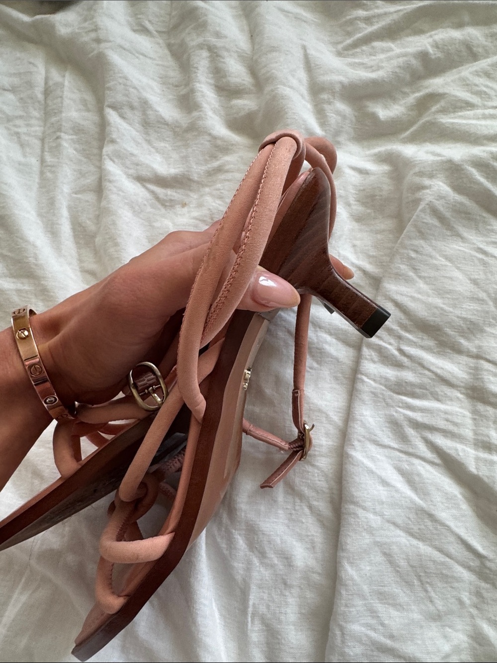 NWOT Sam Elderman Strappy Coral Pink Kitten Heels / Sandals Size 7.5 - Picture 2 of 6